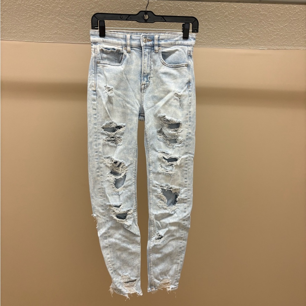 American Eagle Outfitters Distressed Light Blue Mom Jeans